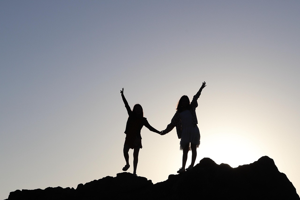 against light, summer, silhouette, children, together, nature, collaboration, people, sunset, sunlight